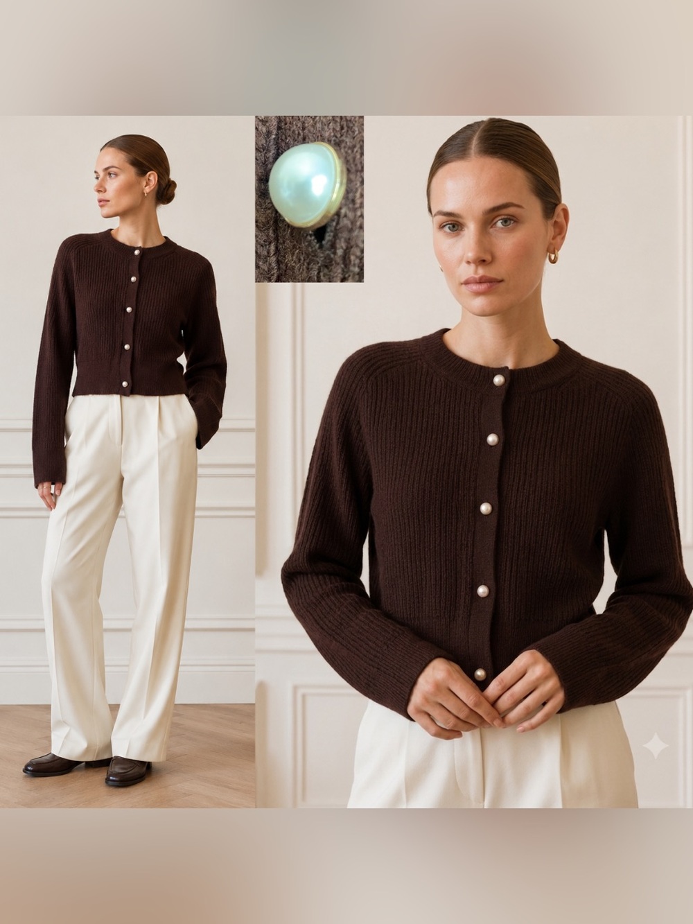 Abercrombie & Fitch Chocolate Brown Pearl Button Ribbed Cardigan Saeater Cozy S